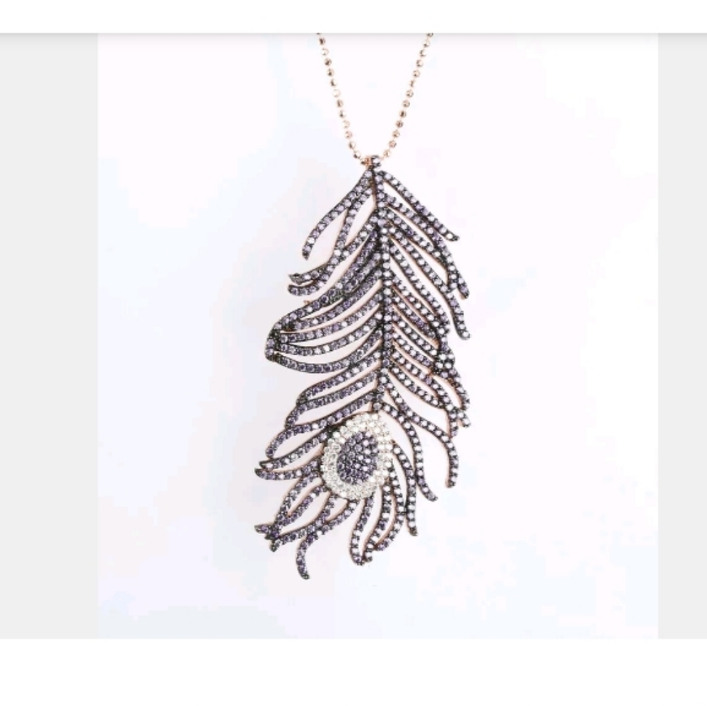 Beautiful amethyst & topaz gold feather necklace - Picture 3 of 4